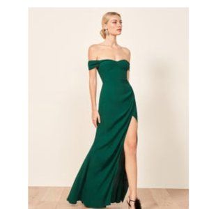 Reformation: strapless emerald green dress